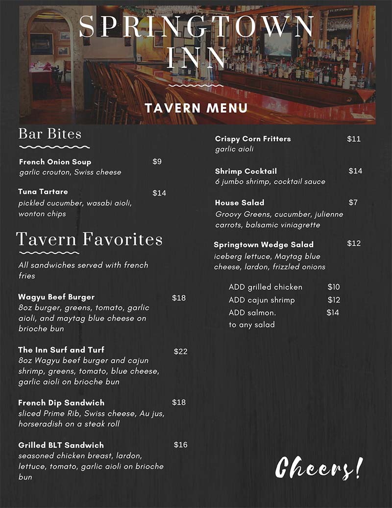 Tavern Menu